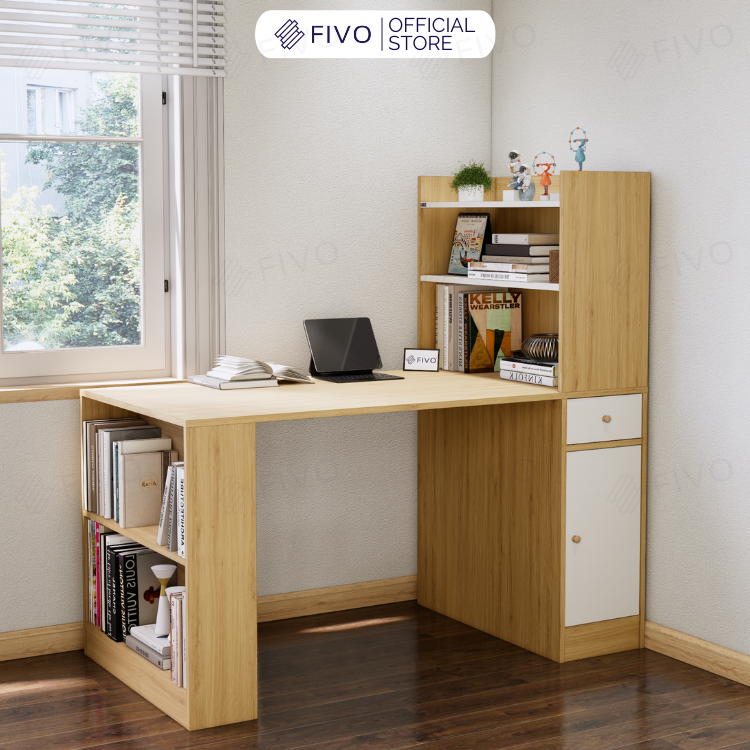 Bộ Bàn Ghế Làm Việc Kết Hợp Kệ Sách FD04 FIVO, Gỗ Chống Ẩm Cao Cấp, Thiết Kế 3 Trong 1