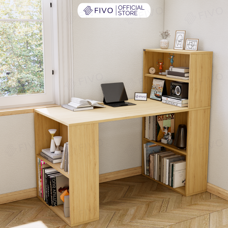 Bộ Bàn Ghế Làm Việc Kết Hợp Kệ Sách FD03 FIVO Tích Hợp Xoay Chiều 2in1, Ngăn Kệ Rộng Rãi, Dễ Dàng Lắp Ráp