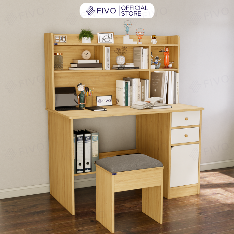 Bộ Bàn Ghế Làm Việc Kết Hợp Kệ Sách FD05 FIVO Cốt Ván 17mm Đầm Chắc, Đa Dạng Màu Sắc