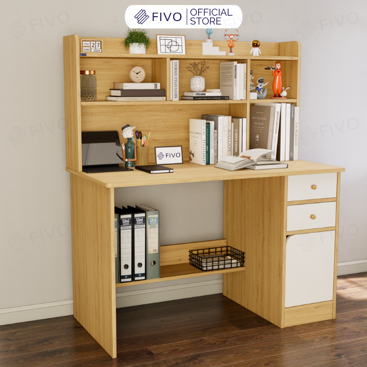 Bộ Bàn Ghế Làm Việc Kết Hợp Kệ Sách FD05 FIVO Cốt Ván 17mm Đầm Chắc, Đa Dạng Màu Sắc