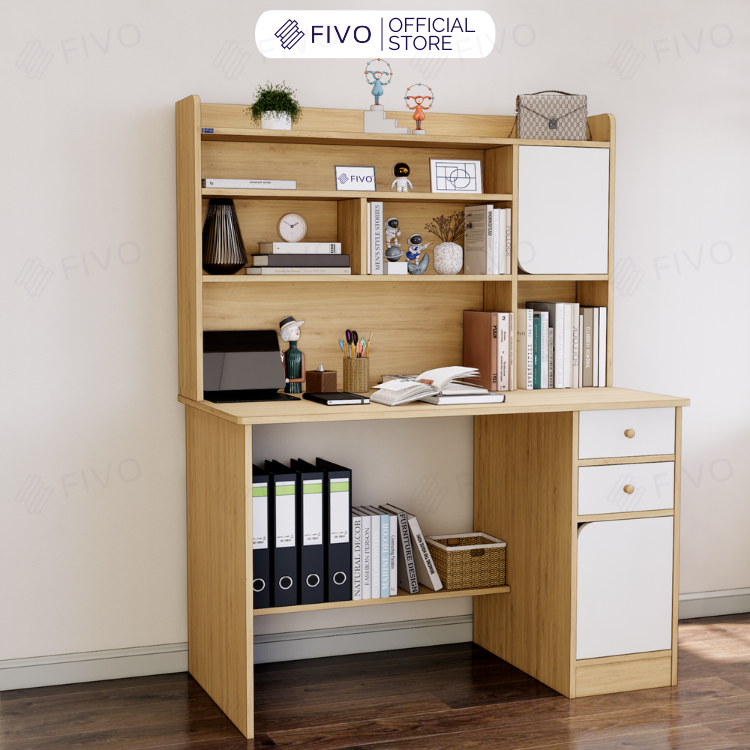 Bộ Bàn Ghế Làm Việc Kết Hợp Kệ Sách FD05 FIVO Cốt Ván 17mm Đầm Chắc, Đa Dạng Màu Sắc