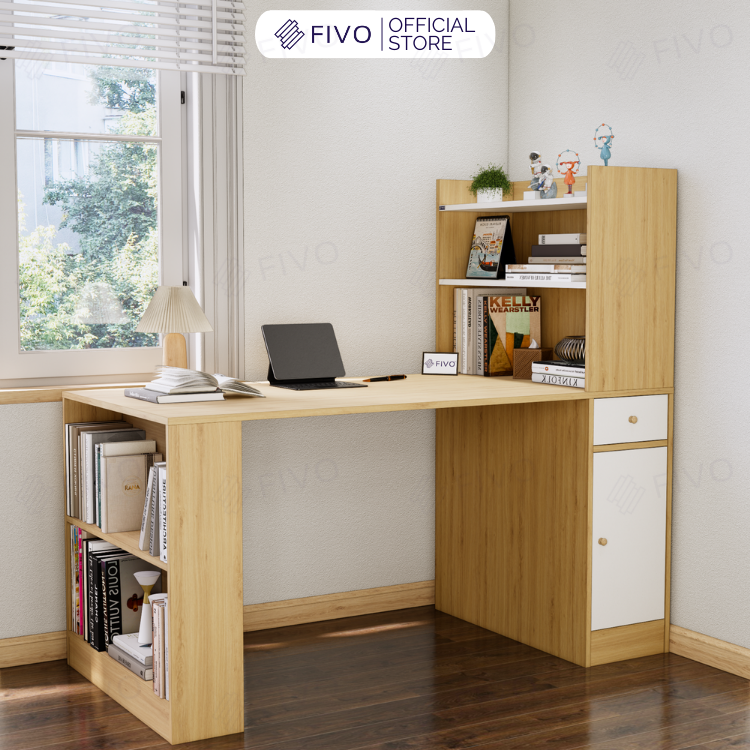 Bộ Bàn Ghế Làm Việc Kết Hợp Kệ Sách FD04 FIVO, Gỗ Chống Ẩm Cao Cấp, Thiết Kế 3 Trong 1