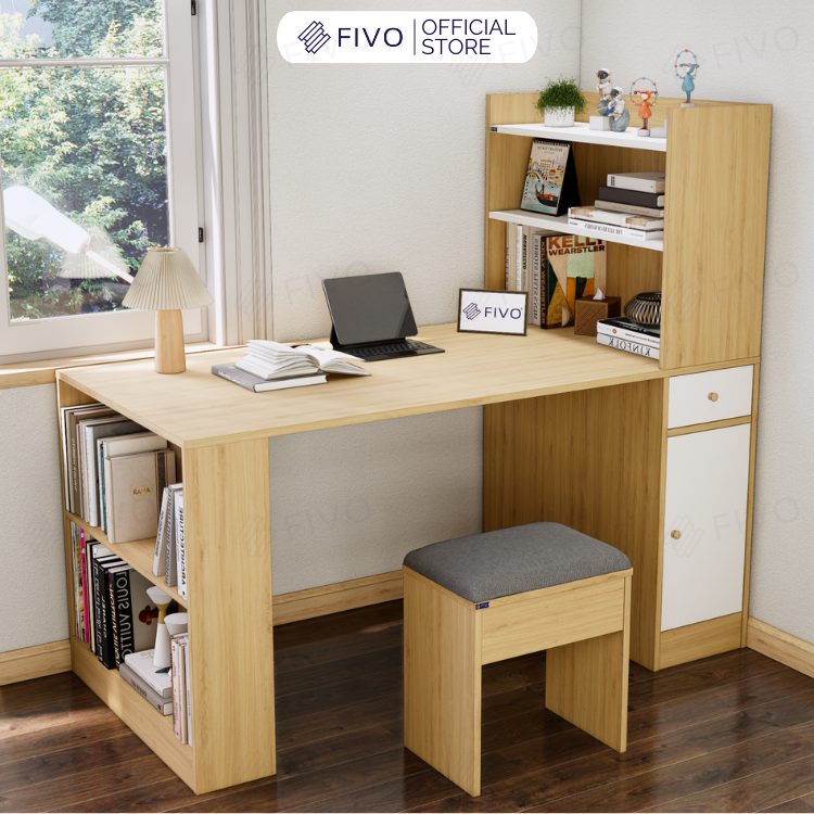 Bộ Bàn Ghế Làm Việc Kết Hợp Kệ Sách FD04 FIVO, Gỗ Chống Ẩm Cao Cấp, Thiết Kế 3 Trong 1