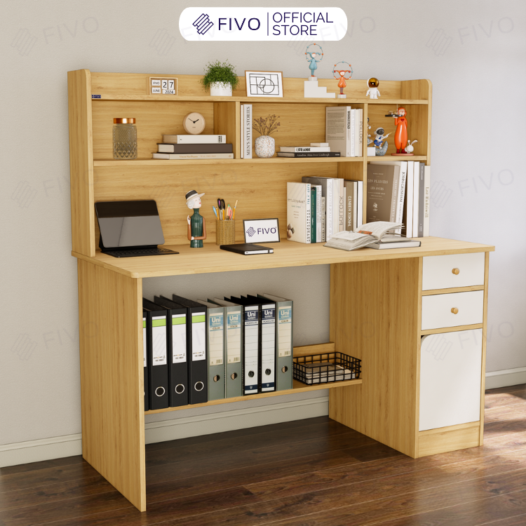 Bộ Bàn Ghế Làm Việc Kết Hợp Kệ Sách FD05 FIVO Cốt Ván 17mm Đầm Chắc, Đa Dạng Màu Sắc