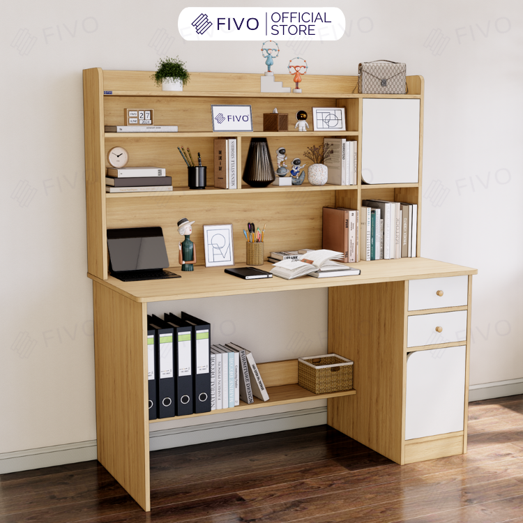 Bộ Bàn Ghế Làm Việc Kết Hợp Kệ Sách FD05 FIVO Cốt Ván 17mm Đầm Chắc, Đa Dạng Màu Sắc