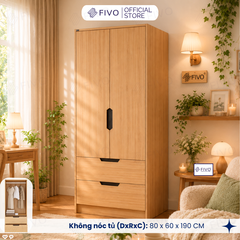 Tủ Đựng Quần Áo Gỗ Cao Cấp FC07 FIVO, Dày 17MM Cánh Mở Sâu 60cm Kèm Kệ Trang Trí, Freeship+Free lắp đặt, Trả Góp 0