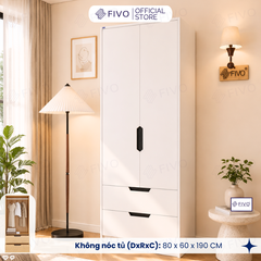 Tủ Đựng Quần Áo Gỗ Cao Cấp FC07 FIVO, Dày 17MM Cánh Mở Sâu 60cm Kèm Kệ Trang Trí, Freeship+Free lắp đặt, Trả Góp 0