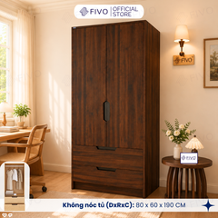 Tủ Đựng Quần Áo Gỗ Cao Cấp FC07 FIVO, Dày 17MM Cánh Mở Sâu 60cm Kèm Kệ Trang Trí, Freeship+Free lắp đặt, Trả Góp 0