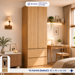 Tủ Quần Áo Gỗ Cao Cấp FC08 FIVO, Dày 17MM Cánh Mở Sâu 60cm, Thiết Kế Tinh Tế, Free ship+Free lắp đặt