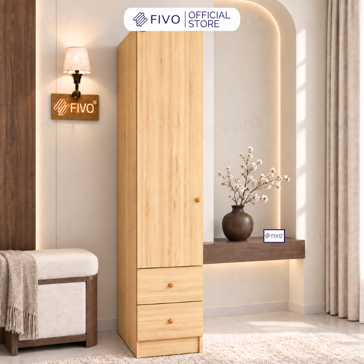 Tủ Đựng Quần Áo Gỗ Cao Cấp FC10 FIVO, Cánh Mở Sâu 60cm Kèm Ngăn Kéo, Freeship + Free Lắp Đặt, Trả Góp 0%