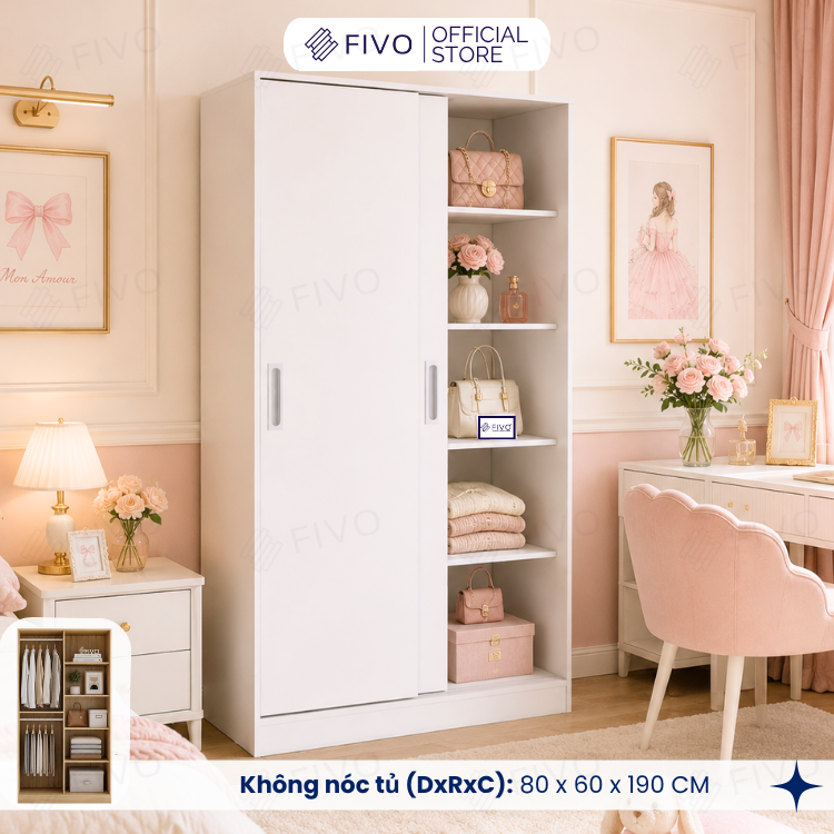 Tủ Áo Quần Cửa Trượt FIVO FC31 Gỗ Chống Ẩm, Màu Walnut Ấm Cúng Cho Phòng Ngủ, Trả Góp 0%, Freeship + Free lắp đặt