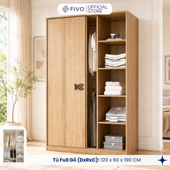 Tủ Quần Áo Gỗ Cửa Lùa FC36 FIVO, Gỗ Dày 17mm Sâu 60cm, Kèm Hệ Trang Trí, Freeship+Free Lắp Đặt, Trả Góp 0%
