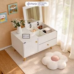 Bàn Trang Điểm Mini Ngồi Bệt Gương Gập Đa Năng FV02 FIVO, Kết Hợp Làm Bàn Học, Hộc Kéo Rộng Rãi, Thiết Kế Không Lộ Vít