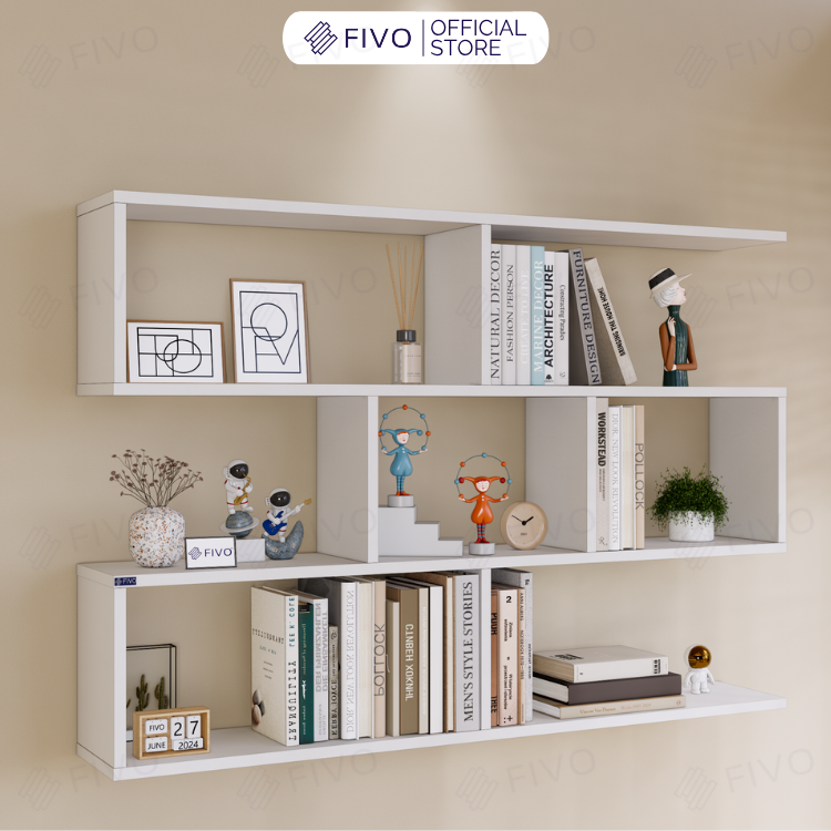 Kệ Sách Gỗ Treo Tường FB44 FIVO, Nhiều Ngăn, Đa Dạng Kích Thước Và Màu Sắc