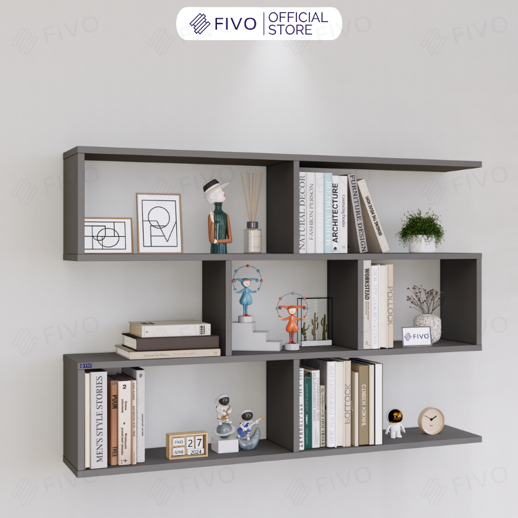 Kệ Sách Gỗ Treo Tường FB44 FIVO, Nhiều Ngăn, Đa Dạng Kích Thước Và Màu Sắc