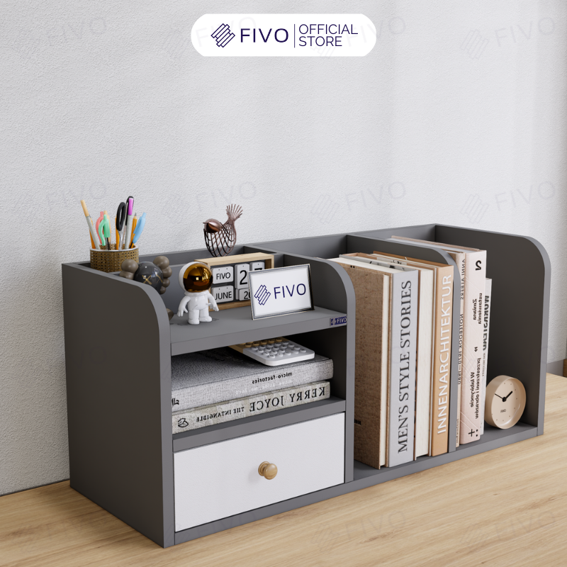 Kệ Sách Gỗ Đẹp Để Bàn FB26 FIVO Cao Cấp Có Hộc, Tiết Kiệm Diện Tích, Bo Góc Thẩm Mĩ