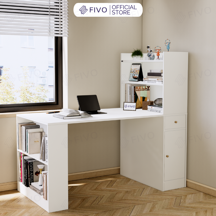 Bộ Bàn Ghế Làm Việc Kết Hợp Kệ Sách FD04 FIVO, Gỗ Chống Ẩm Cao Cấp, Thiết Kế 3 Trong 1