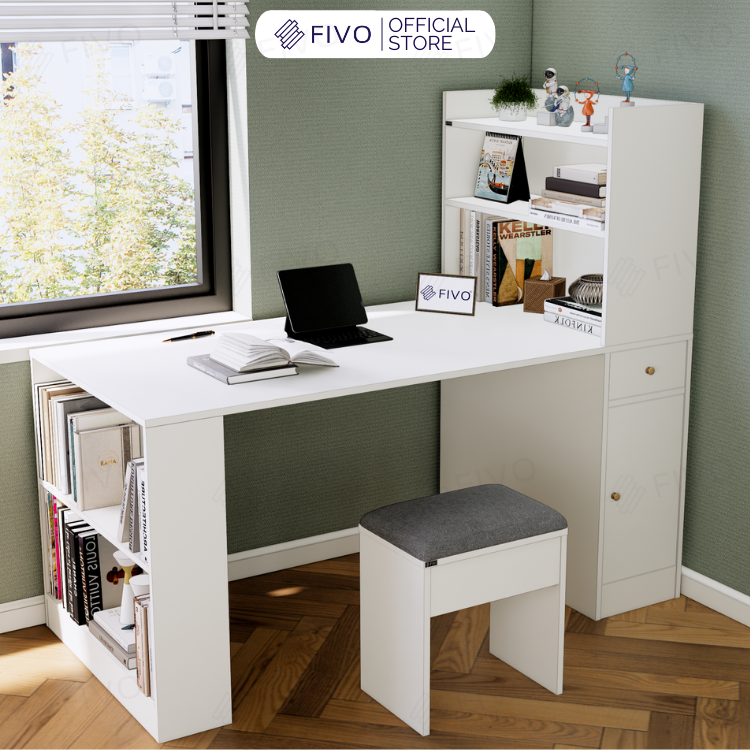 Bộ Bàn Ghế Làm Việc Kết Hợp Kệ Sách FD04 FIVO, Gỗ Chống Ẩm Cao Cấp, Thiết Kế 3 Trong 1