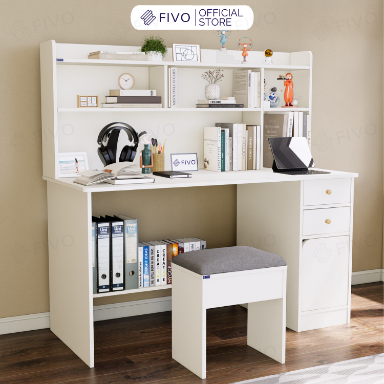 Bộ Bàn Ghế Làm Việc Kết Hợp Kệ Sách FD05 FIVO Cốt Ván 17mm Đầm Chắc, Đa Dạng Màu Sắc