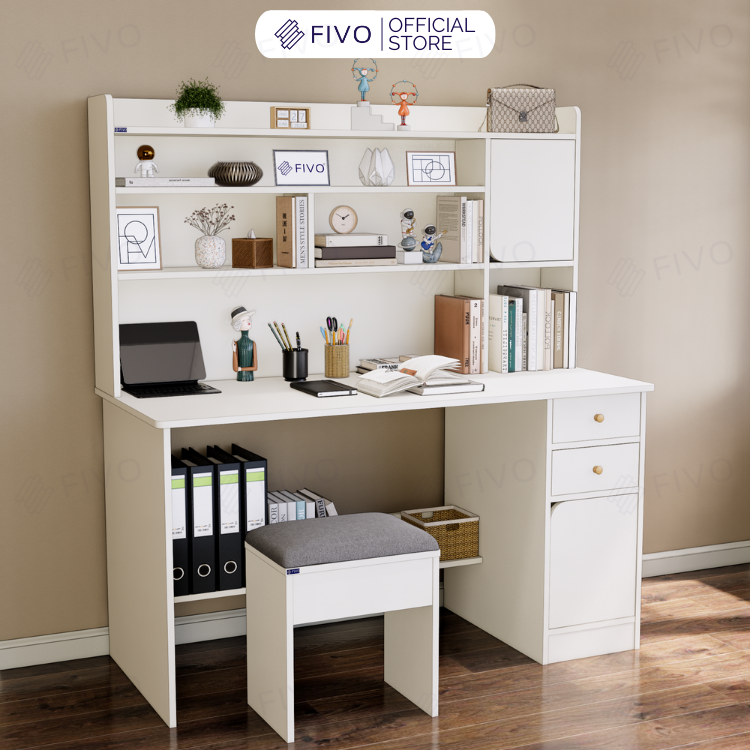 Bộ Bàn Ghế Làm Việc Kết Hợp Kệ Sách FD05 FIVO Cốt Ván 17mm Đầm Chắc, Đa Dạng Màu Sắc