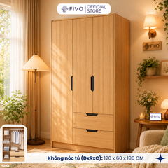 Tủ Đựng Quần Áo Gỗ Cao Cấp FC07 FIVO, Dày 17MM Cánh Mở Sâu 60cm Kèm Kệ Trang Trí, Freeship+Free lắp đặt, Trả Góp 0