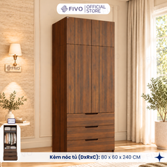 Tủ Đựng Quần Áo Gỗ Cao Cấp FC09 FIVO, Thiết Kế Cánh Mở Sâu 60cm, Kèm Ngăn Kéo, Freeship+Free Lắp Đặt, Trả Góp 0%