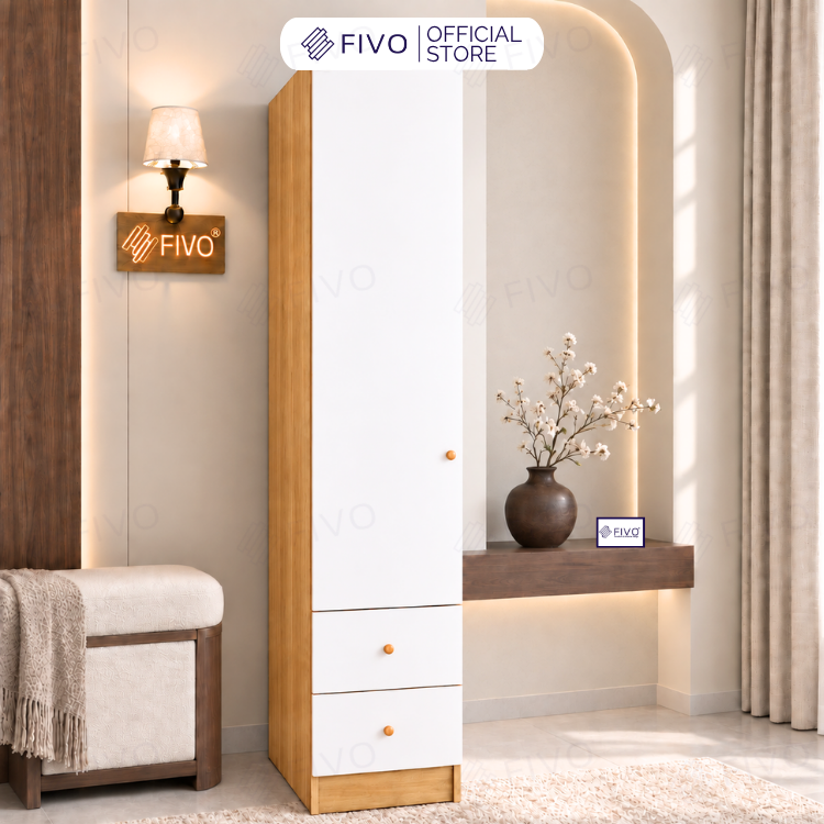 Tủ Đựng Quần Áo Gỗ Cao Cấp FC10 FIVO, Cánh Mở Sâu 60cm Kèm Ngăn Kéo, Freeship + Free Lắp Đặt, Trả Góp 0%