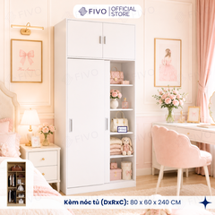 Tủ Áo Quần Cửa Trượt FIVO FC31 Gỗ Chống Ẩm, Màu Walnut Ấm Cúng Cho Phòng Ngủ, Trả Góp 0%, Freeship + Free lắp đặt