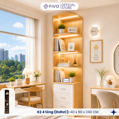 Tủ Gỗ Quần Áo Cửa Lùa Cao Cấp FC32 FIVO, Gỗ Dày 17mm, Kèm Hệ Tủ Tiện Lợi, Ngăn Kéo Sâu 60cm, Freeship+Free lắp đặt, Trả