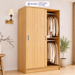 Tủ Quần Áo Gỗ Cửa Lùa Cao Cấp FC34 FIVO, Gỗ Dày 17mm Độ Sâu 60cm, Kèm Hệ Kệ Trang Trí, Freeship+Free lắp đặt, Trả Góp 0%