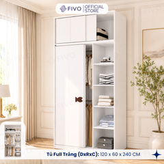 Tủ Quần Áo Gỗ Cửa Lùa FC36 FIVO, Gỗ Dày 17mm Sâu 60cm, Kèm Hệ Trang Trí, Freeship+Free Lắp Đặt, Trả Góp 0%