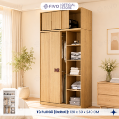 Tủ Quần Áo Gỗ Cửa Lùa FC36 FIVO, Gỗ Dày 17mm Sâu 60cm, Kèm Hệ Trang Trí, Freeship+Free Lắp Đặt, Trả Góp 0%