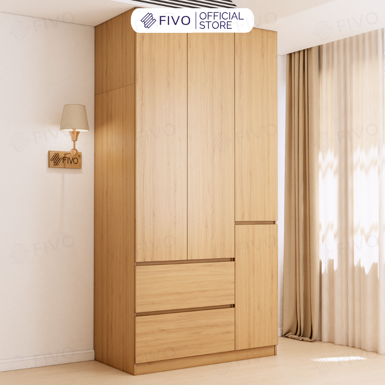 Tủ Đựng Quần Áo Gỗ Cao Cấp FC02 FIVO, Cánh Mở Sâu 60cm Kèm Ngăn Kéo, Freeship+Free lắp đặt, Trả Góp 0%