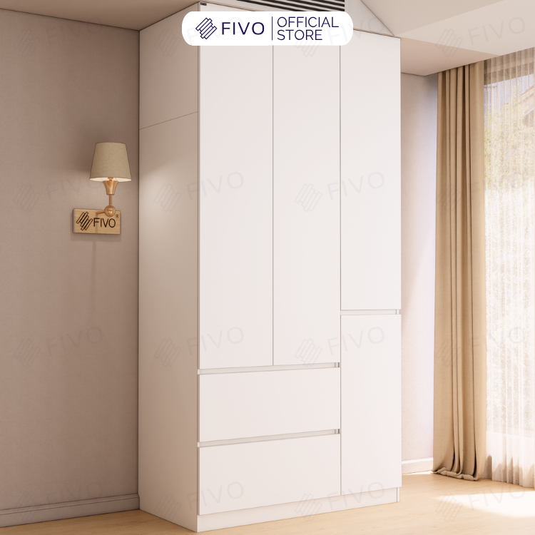 Tủ Đựng Quần Áo Gỗ Cao Cấp FC02 FIVO, Cánh Mở Sâu 60cm Kèm Ngăn Kéo, Freeship+Free lắp đặt, Trả Góp 0%