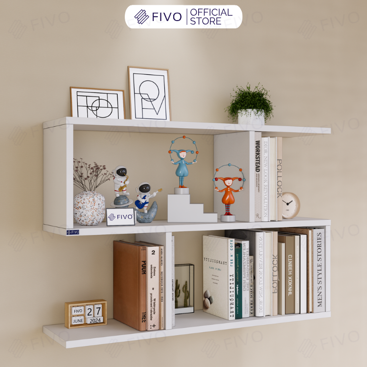 Kệ Sách Gỗ Treo Tường FB44 FIVO, Nhiều Ngăn, Đa Dạng Kích Thước Và Màu Sắc