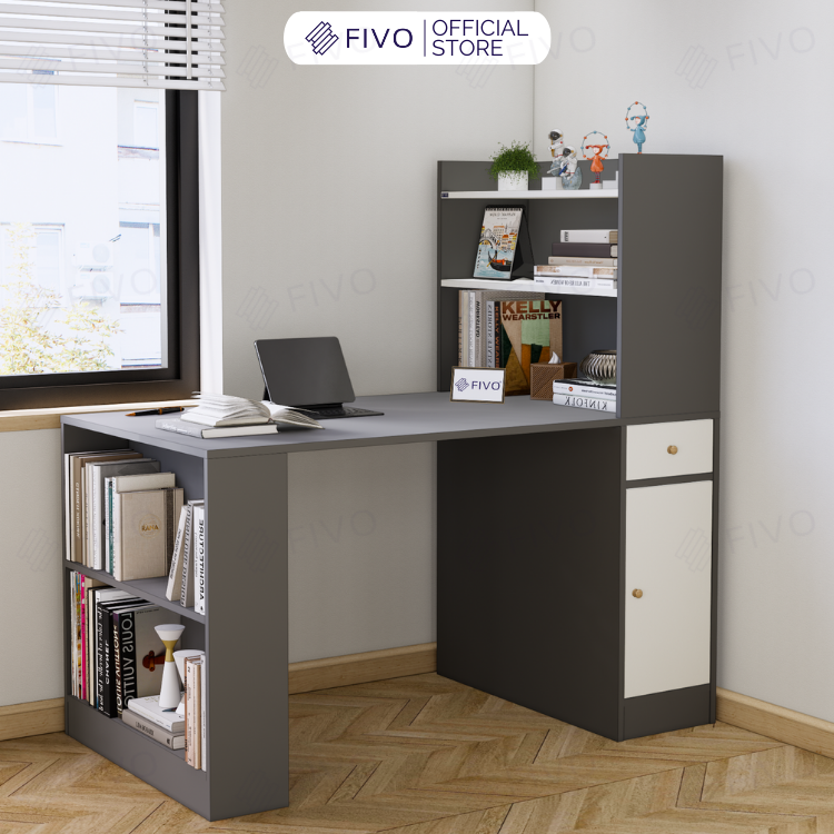 Bộ Bàn Ghế Làm Việc Kết Hợp Kệ Sách FD04 FIVO, Gỗ Chống Ẩm Cao Cấp, Thiết Kế 3 Trong 1