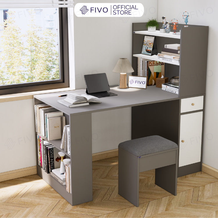Bộ Bàn Ghế Làm Việc Kết Hợp Kệ Sách FD04 FIVO, Gỗ Chống Ẩm Cao Cấp, Thiết Kế 3 Trong 1