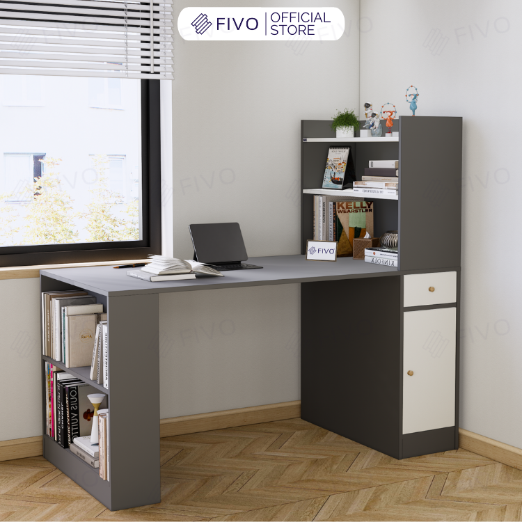 Bộ Bàn Ghế Làm Việc Kết Hợp Kệ Sách FD04 FIVO, Gỗ Chống Ẩm Cao Cấp, Thiết Kế 3 Trong 1