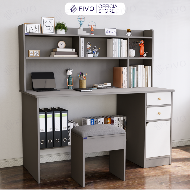 Bộ Bàn Ghế Làm Việc Kết Hợp Kệ Sách FD05 FIVO Cốt Ván 17mm Đầm Chắc, Đa Dạng Màu Sắc