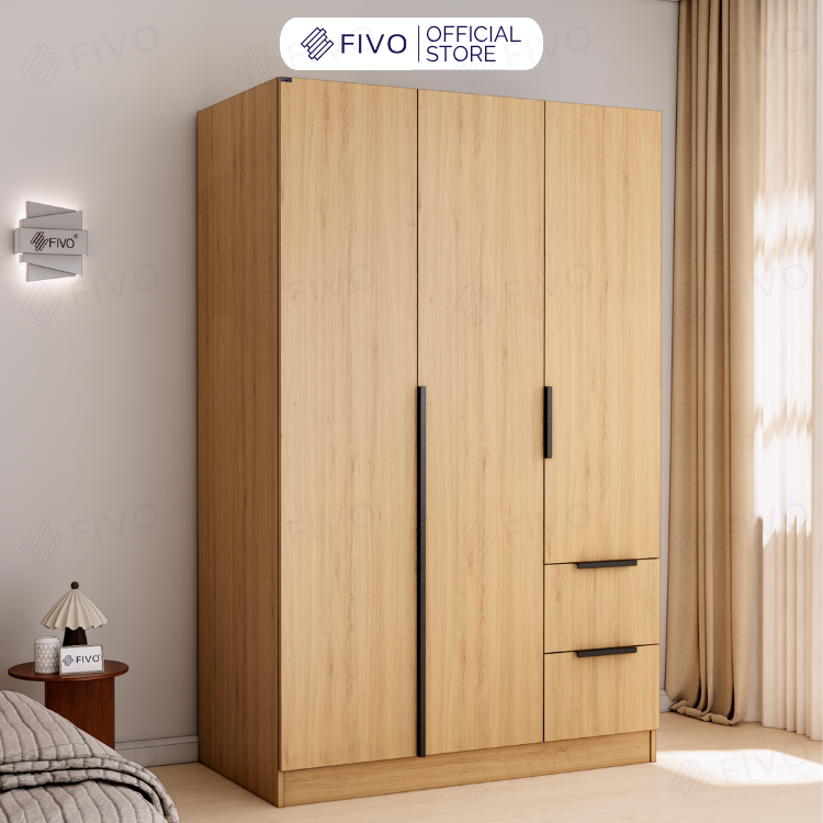 Tủ Đựng Quần Áo Gỗ Cao Cấp FC04 FIVO, Tủ Màu Gỗ Cánh Mở Sâu 60cm Kèm Kệ Trang Trí, Freeship+Free lắp đặt, Trả Góp 0%