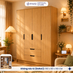 Tủ Đựng Quần Áo Gỗ Cao Cấp FC07 FIVO, Dày 17MM Cánh Mở Sâu 60cm Kèm Kệ Trang Trí, Freeship+Free lắp đặt, Trả Góp 0