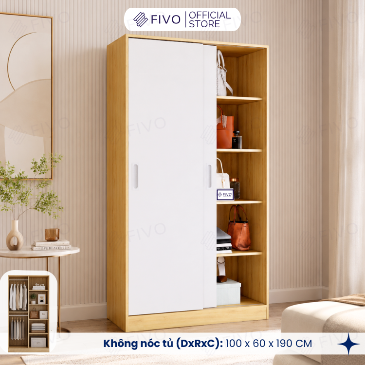 Tủ Áo Quần Cửa Trượt FIVO FC31 Gỗ Chống Ẩm, Màu Walnut Ấm Cúng Cho Phòng Ngủ, Trả Góp 0%, Freeship + Free lắp đặt