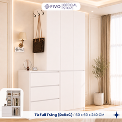 Tủ Quần Áo Gỗ Cửa Mở Cao Cấp FC11 FIVO, Sâu 60cm Kèm Hệ Tủ Ngăn Kéo, Freeship+Free lắp đặt, Trả Góp 0%