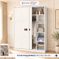 Tủ Quần Áo Gỗ Cửa Lùa FC36 FIVO, Gỗ Dày 17mm Sâu 60cm, Kèm Hệ Trang Trí, Freeship+Free Lắp Đặt, Trả Góp 0%