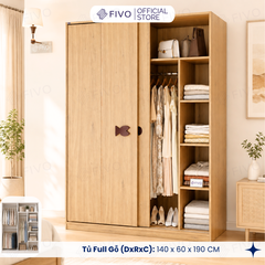 Tủ Quần Áo Gỗ Cửa Lùa FC36 FIVO, Gỗ Dày 17mm Sâu 60cm, Kèm Hệ Trang Trí, Freeship+Free Lắp Đặt, Trả Góp 0%