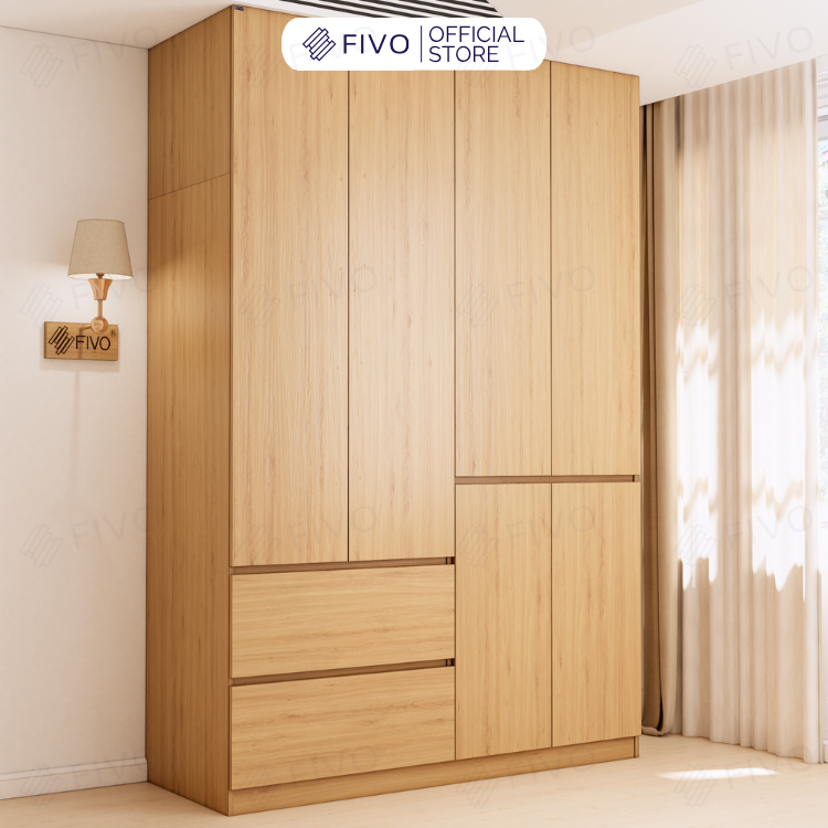 Tủ Đựng Quần Áo Gỗ Cao Cấp FC02 FIVO, Cánh Mở Sâu 60cm Kèm Ngăn Kéo, Freeship+Free lắp đặt, Trả Góp 0%
