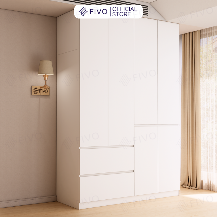 Tủ Đựng Quần Áo Gỗ Cao Cấp FC02 FIVO, Cánh Mở Sâu 60cm Kèm Ngăn Kéo, Freeship+Free lắp đặt, Trả Góp 0%