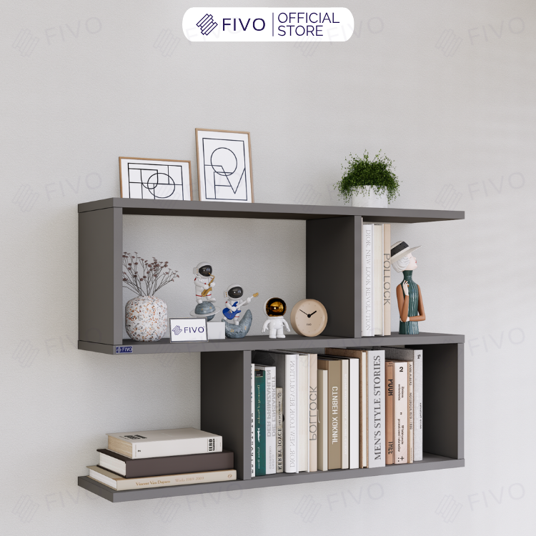 Kệ Sách Gỗ Treo Tường FB44 FIVO, Nhiều Ngăn, Đa Dạng Kích Thước Và Màu Sắc
