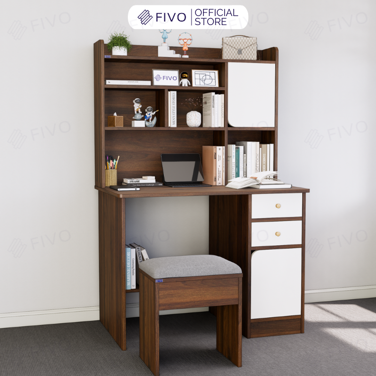 Bộ Bàn Ghế Làm Việc Kết Hợp Kệ Sách FD05 FIVO Cốt Ván 17mm Đầm Chắc, Đa Dạng Màu Sắc
