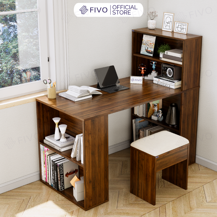 Bộ Bàn Ghế Làm Việc Kết Hợp Kệ Sách FD03 FIVO Tích Hợp Xoay Chiều 2in1, Ngăn Kệ Rộng Rãi, Dễ Dàng Lắp Ráp